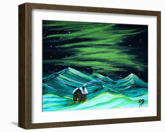 Alaskan Northern Lights Cabin Winter-Megan Aroon Duncanson-Framed Art Print