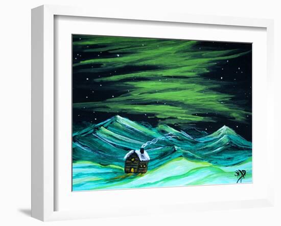 Alaskan Northern Lights Cabin Winter-Megan Aroon Duncanson-Framed Art Print