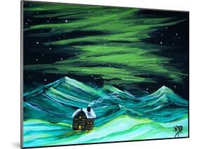 Alaskan Northern Lights Cabin Winter-Megan Aroon Duncanson-Mounted Art Print