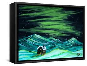Alaskan Northern Lights Cabin Winter-Megan Aroon Duncanson-Framed Stretched Canvas