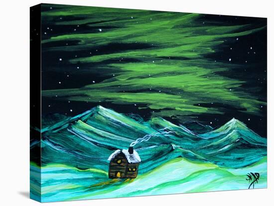 Alaskan Northern Lights Cabin Winter-Megan Aroon Duncanson-Stretched Canvas