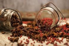 Black, Red, and White Pepper Corns in Rustic Mason Jars-Alastair Macpherson-Photographic Print