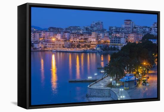 Albania, Albanian Riviera, Saranda, Hotels Along the Ionian Sea, Dawn-Walter Bibikow-Framed Stretched Canvas