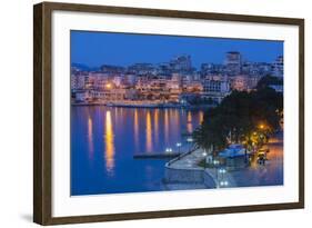 Albania, Albanian Riviera, Saranda, Hotels Along the Ionian Sea, Dawn-Walter Bibikow-Framed Photographic Print