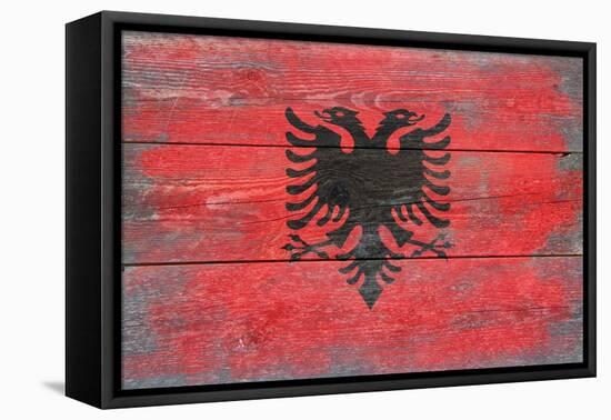 Albania Country Flag - Barnwood Painting-Lantern Press-Framed Stretched Canvas