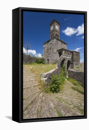 Albania, Gjirokastra, Castle Clock Tower-Walter Bibikow-Framed Stretched Canvas
