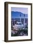 Albania, Shkodra, Elevated View of Zogu 1 Boulevard and Mosque, Dusk-Walter Bibikow-Framed Photographic Print