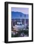 Albania, Shkodra, Elevated View of Zogu 1 Boulevard and Mosque, Dusk-Walter Bibikow-Framed Photographic Print