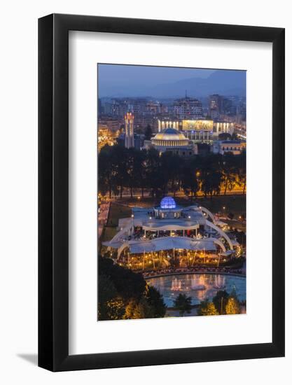 Albania, Tirana, Elevated Overview of Rinia Park and Taiwan Restaurant Complex and Regency Casino-Walter Bibikow-Framed Photographic Print