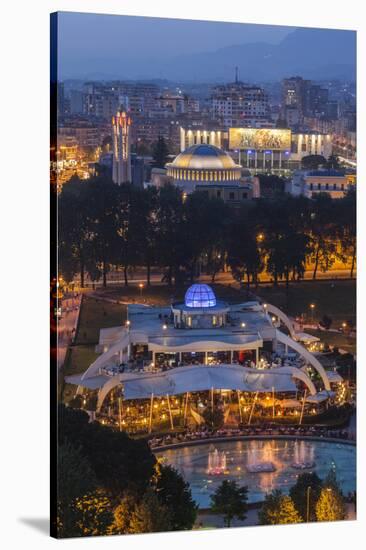 Albania, Tirana, Elevated Overview of Rinia Park and Taiwan Restaurant Complex and Regency Casino-Walter Bibikow-Stretched Canvas