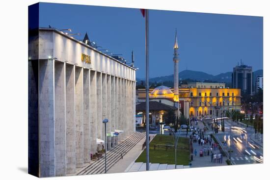 Albania, Tirana, Skanderbeg Square and Opera Building, Dusk-Walter Bibikow-Stretched Canvas