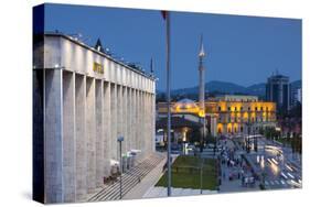 Albania, Tirana, Skanderbeg Square and Opera Building, Dusk-Walter Bibikow-Stretched Canvas