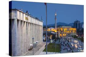 Albania, Tirana, Skanderbeg Square and Opera Building, Dusk-Walter Bibikow-Stretched Canvas