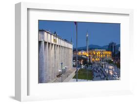 Albania, Tirana, Skanderbeg Square and Opera Building, Dusk-Walter Bibikow-Framed Photographic Print