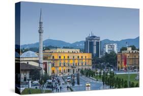 Albania, Tirana, Skanderbeg Square, Elevated View, Dusk-Walter Bibikow-Stretched Canvas