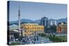 Albania, Tirana, Skanderbeg Square, Elevated View, Dusk-Walter Bibikow-Stretched Canvas