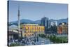 Albania, Tirana, Skanderbeg Square, Elevated View, Dusk-Walter Bibikow-Stretched Canvas