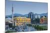 Albania, Tirana, Skanderbeg Square, Elevated View, Dusk-Walter Bibikow-Mounted Photographic Print