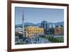 Albania, Tirana, Skanderbeg Square, Elevated View, Dusk-Walter Bibikow-Framed Photographic Print