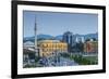 Albania, Tirana, Skanderbeg Square, Elevated View, Dusk-Walter Bibikow-Framed Photographic Print