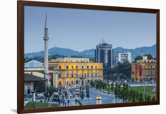 Albania, Tirana, Skanderbeg Square, Elevated View, Dusk-Walter Bibikow-Framed Photographic Print