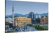 Albania, Tirana, Skanderbeg Square, Elevated View, Dusk-Walter Bibikow-Stretched Canvas