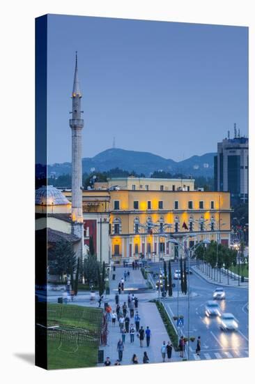 Albania, Tirana, Skanderbeg Square, Elevated View, Dusk-Walter Bibikow-Stretched Canvas