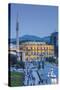 Albania, Tirana, Skanderbeg Square, Elevated View, Dusk-Walter Bibikow-Stretched Canvas