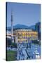 Albania, Tirana, Skanderbeg Square, Elevated View, Dusk-Walter Bibikow-Stretched Canvas