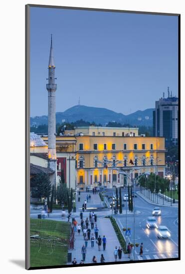 Albania, Tirana, Skanderbeg Square, Elevated View, Dusk-Walter Bibikow-Mounted Photographic Print