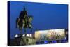 Albania, Tirana, Skanderbeg Square, Statue of Skanderbeg and National Historical Museum, Dusk-Walter Bibikow-Stretched Canvas