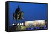 Albania, Tirana, Skanderbeg Square, Statue of Skanderbeg and National Historical Museum, Dusk-Walter Bibikow-Framed Stretched Canvas