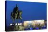 Albania, Tirana, Skanderbeg Square, Statue of Skanderbeg and National Historical Museum, Dusk-Walter Bibikow-Stretched Canvas