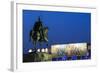 Albania, Tirana, Skanderbeg Square, Statue of Skanderbeg and National Historical Museum, Dusk-Walter Bibikow-Framed Photographic Print