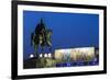 Albania, Tirana, Skanderbeg Square, Statue of Skanderbeg and National Historical Museum, Dusk-Walter Bibikow-Framed Photographic Print