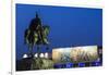 Albania, Tirana, Skanderbeg Square, Statue of Skanderbeg and National Historical Museum, Dusk-Walter Bibikow-Framed Photographic Print