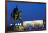 Albania, Tirana, Skanderbeg Square, Statue of Skanderbeg and National Historical Museum, Dusk-Walter Bibikow-Framed Photographic Print