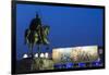 Albania, Tirana, Skanderbeg Square, Statue of Skanderbeg and National Historical Museum, Dusk-Walter Bibikow-Framed Photographic Print