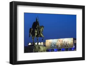 Albania, Tirana, Skanderbeg Square, Statue of Skanderbeg and National Historical Museum, Dusk-Walter Bibikow-Framed Photographic Print