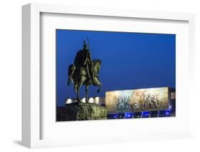 Albania, Tirana, Skanderbeg Square, Statue of Skanderbeg and National Historical Museum, Dusk-Walter Bibikow-Framed Photographic Print