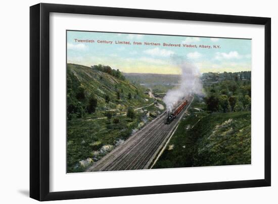 Albany, New York - 20th Century Limited Train View from Northern Blvd Viaduct-Lantern Press-Framed Art Print