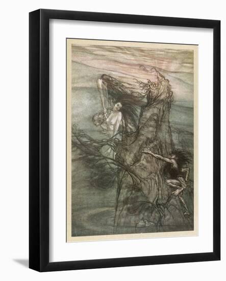 Alberich and Rhinemaidens-Arthur Rackham-Framed Art Print