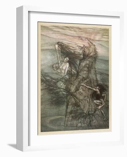 Alberich and Rhinemaidens-Arthur Rackham-Framed Art Print