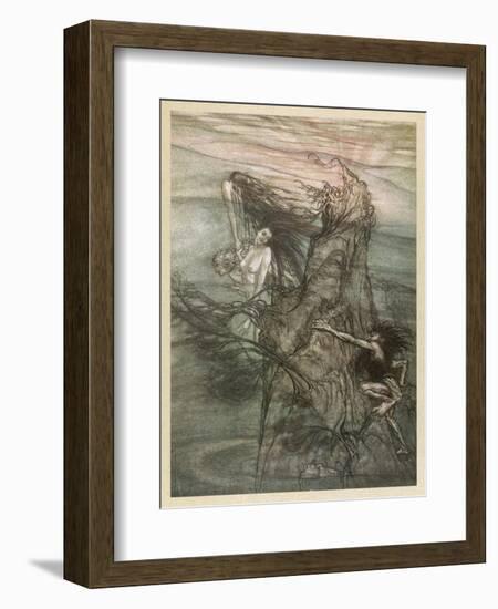 Alberich and Rhinemaidens-Arthur Rackham-Framed Art Print