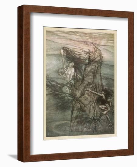 Alberich and Rhinemaidens-Arthur Rackham-Framed Art Print