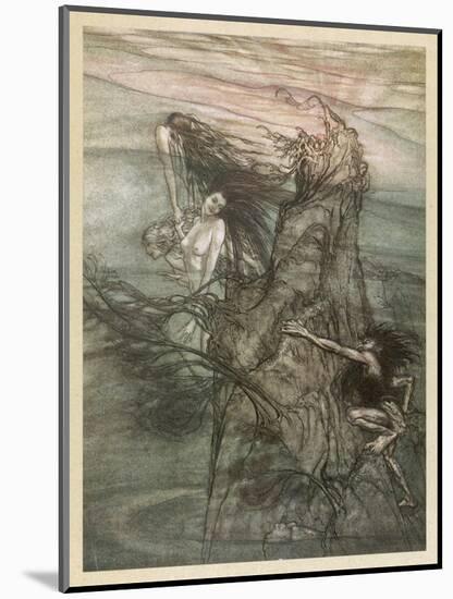 Alberich and Rhinemaidens-Arthur Rackham-Mounted Art Print
