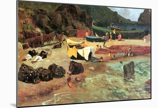 Albert Bierstadt Fishing Boats on Capri Art Print Poster-null-Mounted Poster