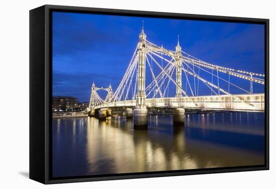 Albert Bridge and River Thames at Night, Chelsea, London, England, United Kingdom, Europe-Stuart-Framed Stretched Canvas