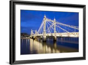 Albert Bridge and River Thames at Night, Chelsea, London, England, United Kingdom, Europe-Stuart-Framed Photographic Print