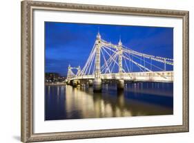 Albert Bridge and River Thames at Night, Chelsea, London, England, United Kingdom, Europe-Stuart-Framed Photographic Print